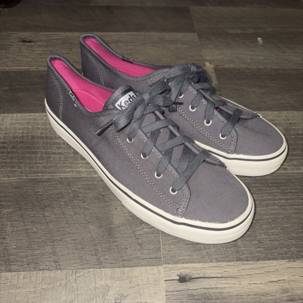 Keds Women Gray Lace Up Canvas Fashion Sneakers Size 10